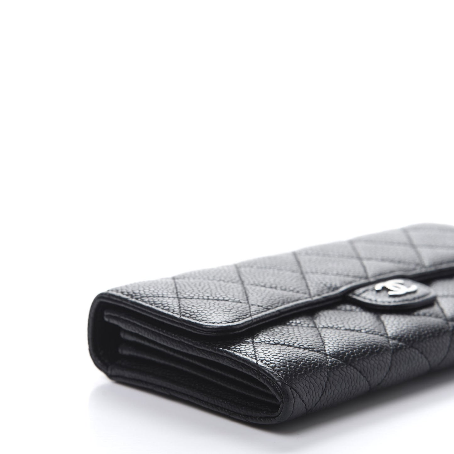 Caviar Quilted Large Flap Gusset Wallet Black