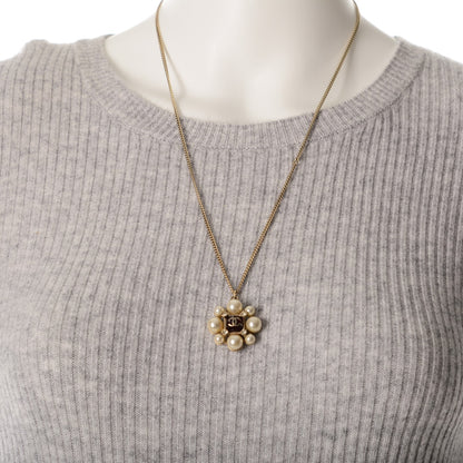 Chanel Gripoix Pearl Crystal CC Pendant Necklace Gold 2 of 4