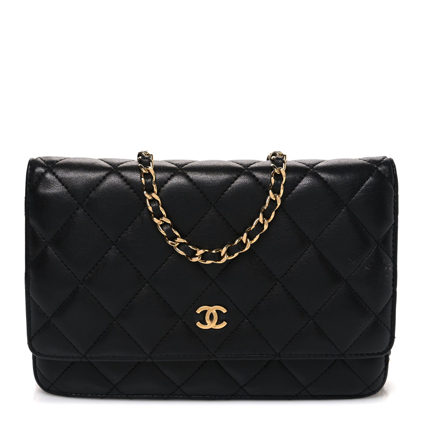 Lambskin Quilted Wallet On Chain WOC Black