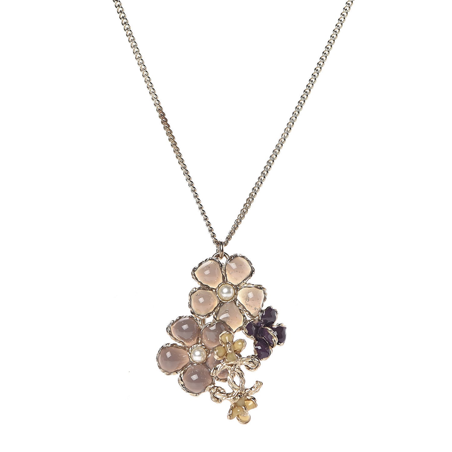 Pearl CC Camellia Flower Necklace Gold