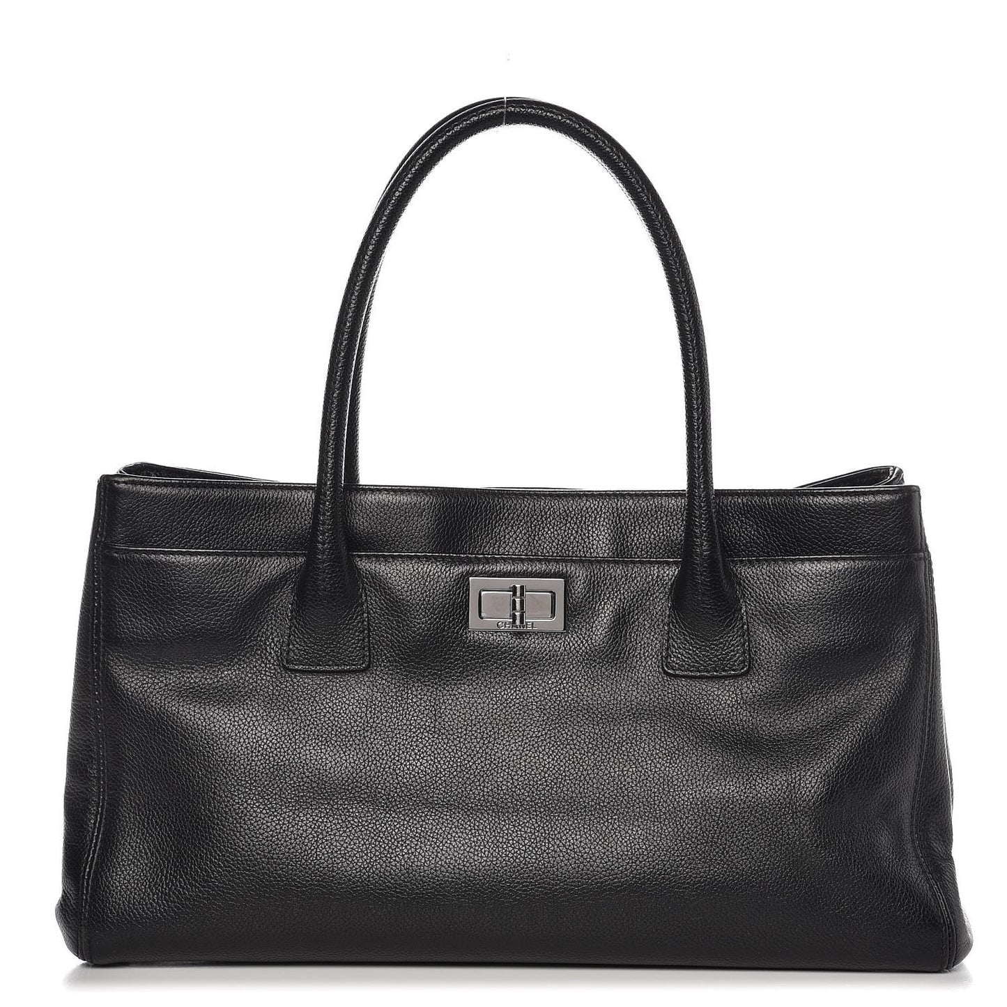 Calfskin Mademoiselle Lock Cerf Shopper Tote Black