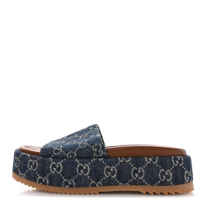 Gucci New Denim GG Monogram Angelina Platform 55mm Slide Sandals 37 Blue Tea 1 of 9