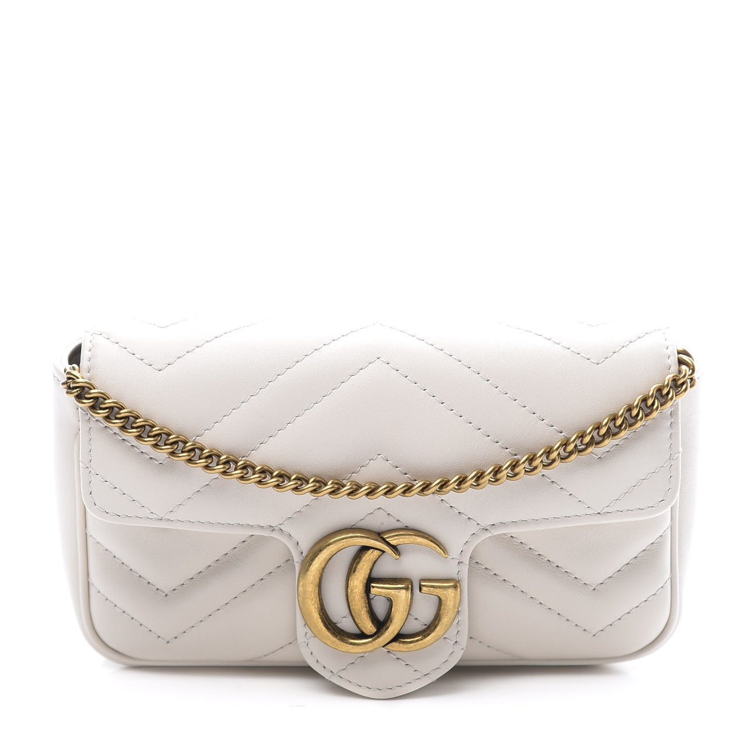 Calfskin Matelasse Super Mini GG Marmont Shoulder Bag White