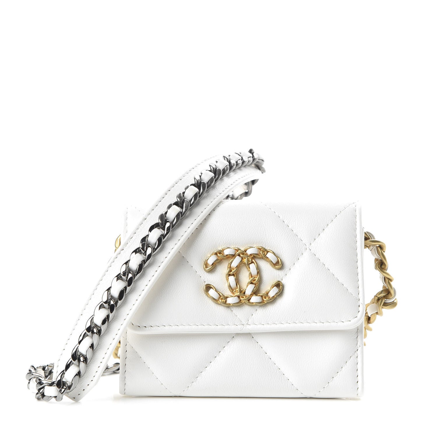 Lambskin Quilted 19 Flap Coin Purse With Chain White