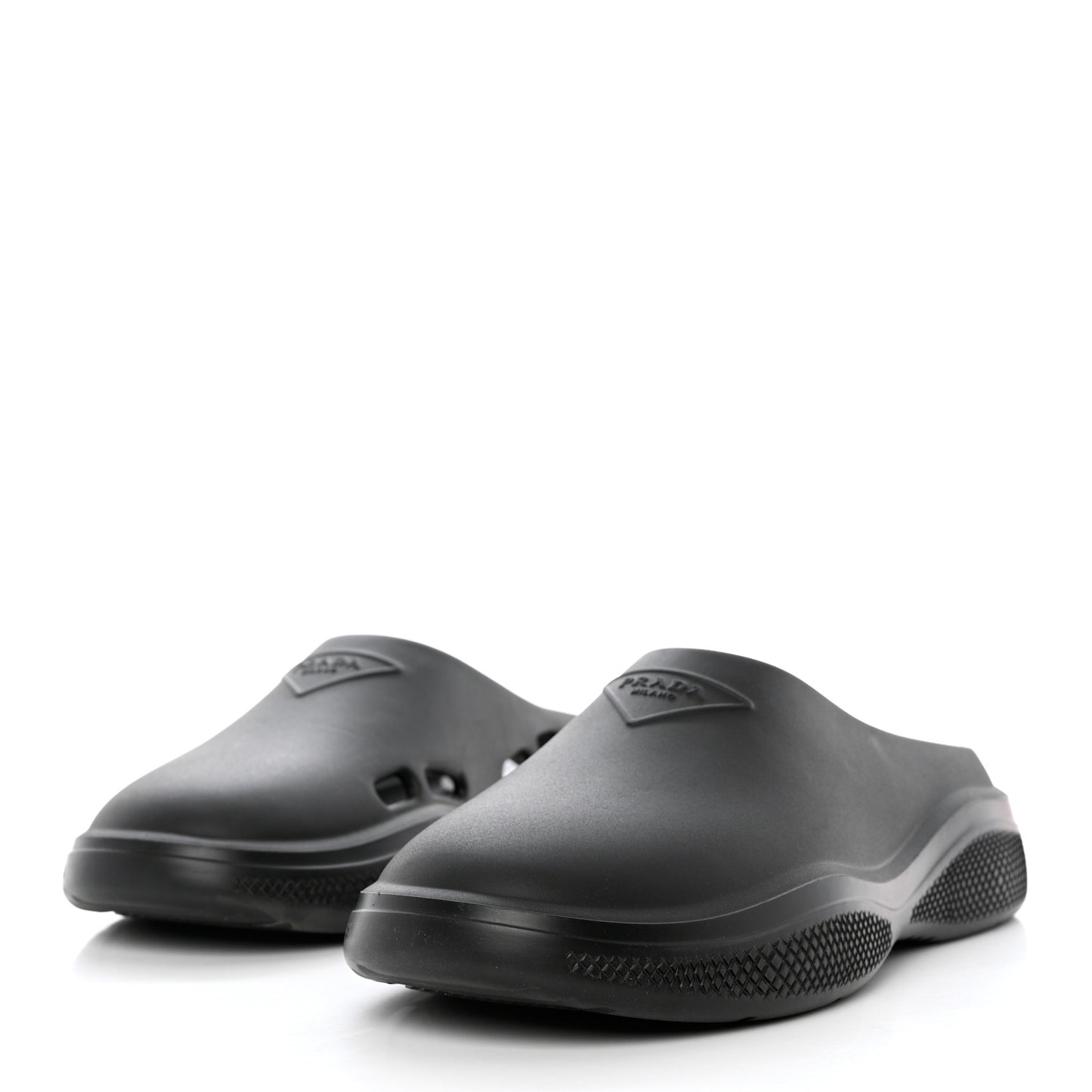 Soft Mellow Rubber Triangle Logo Embossed Mens Mules 42 Black