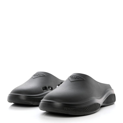 Prada Soft Mellow Rubber Triangle Logo Embossed Mens Mules 42 Black 3 of 10