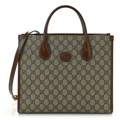 Gucci GG Supreme Monogram Azalea Calfskin Small Retro Interlocking G Tote Bag Beige Ebony Brown Sugar 1 of 10