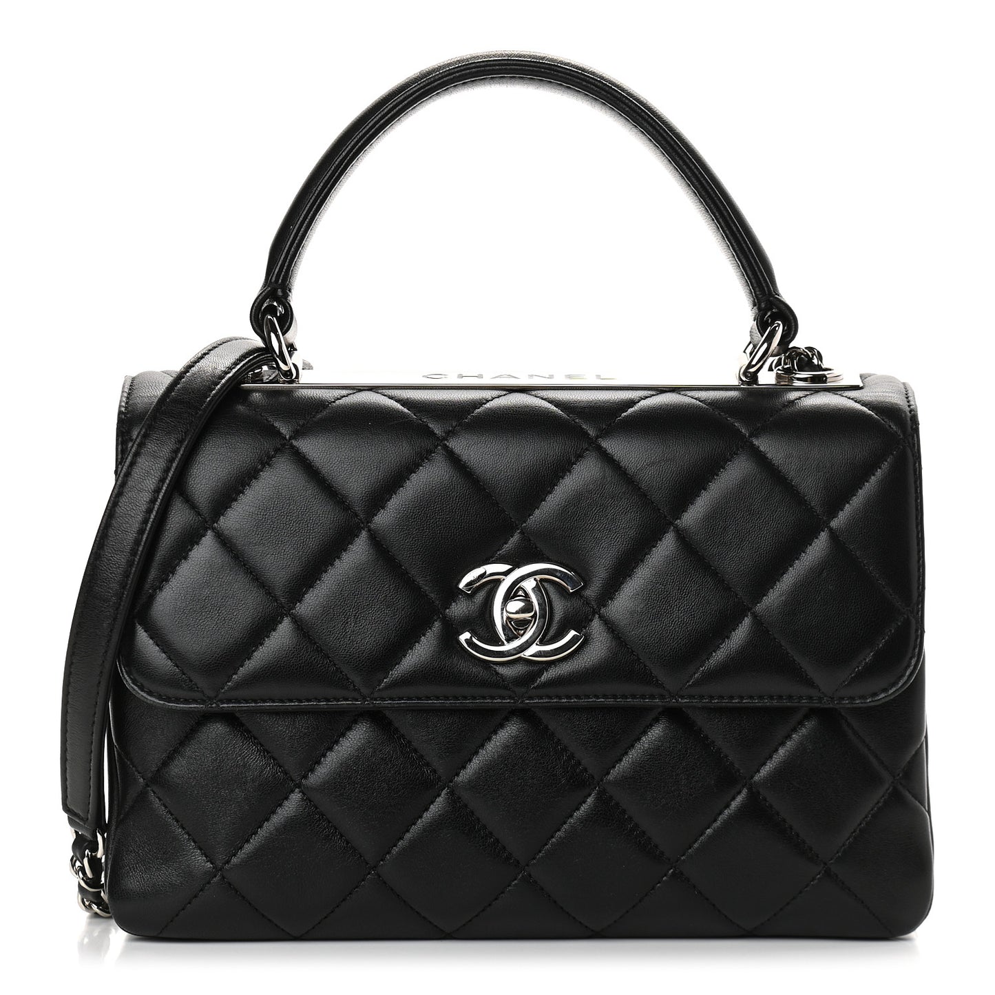 Lambskin Quilted Small Trendy CC Dual Handle Flap Bag Black