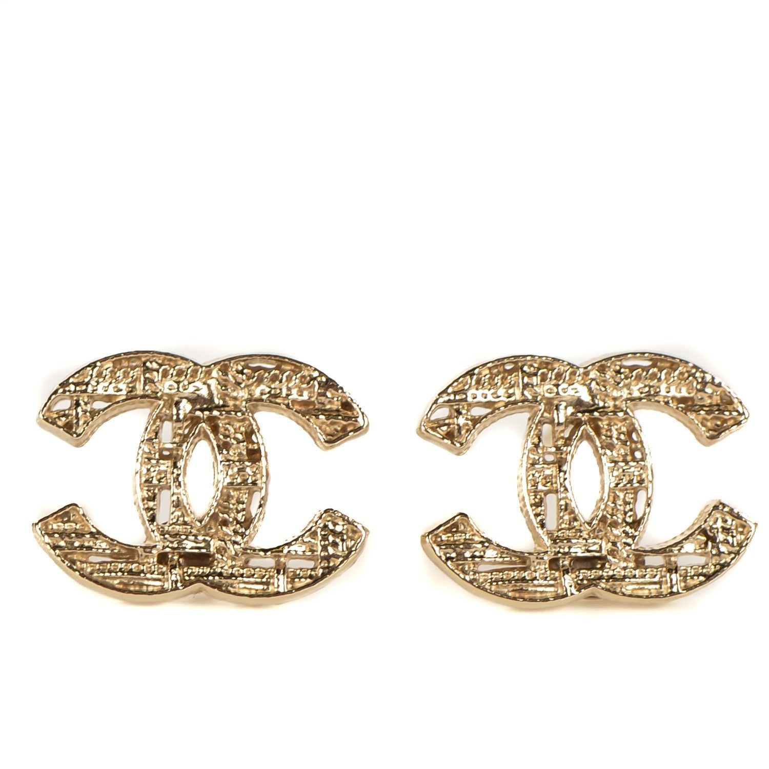 Chanel Tweed Effect CC Earrings Gold 1 of 6
