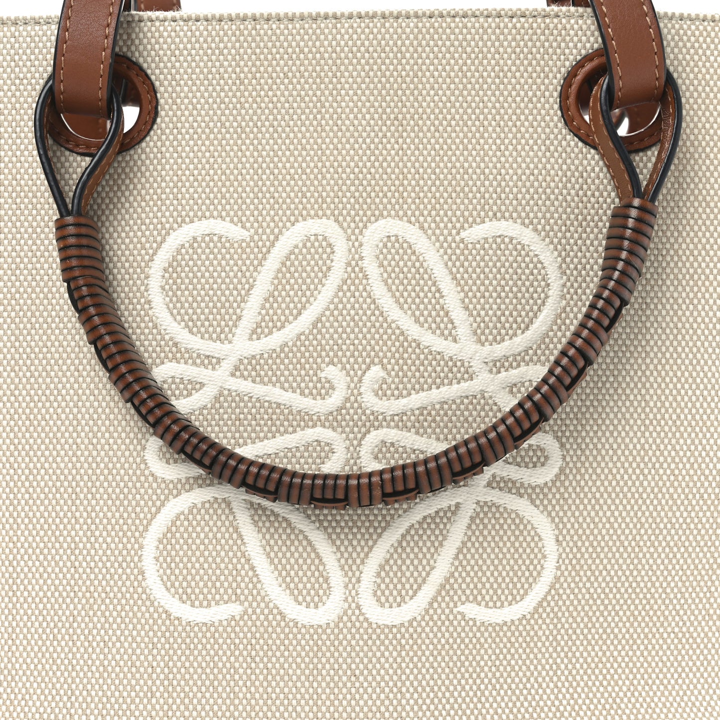 Canvas Calfskin Small Anagram Tote Ecru Tan