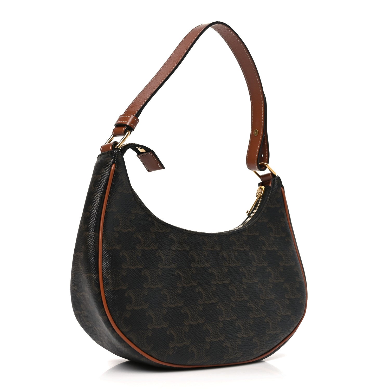 Celine Triomphe Canvas Calfskin Ava Shoulder Bag Tan 3 of 11