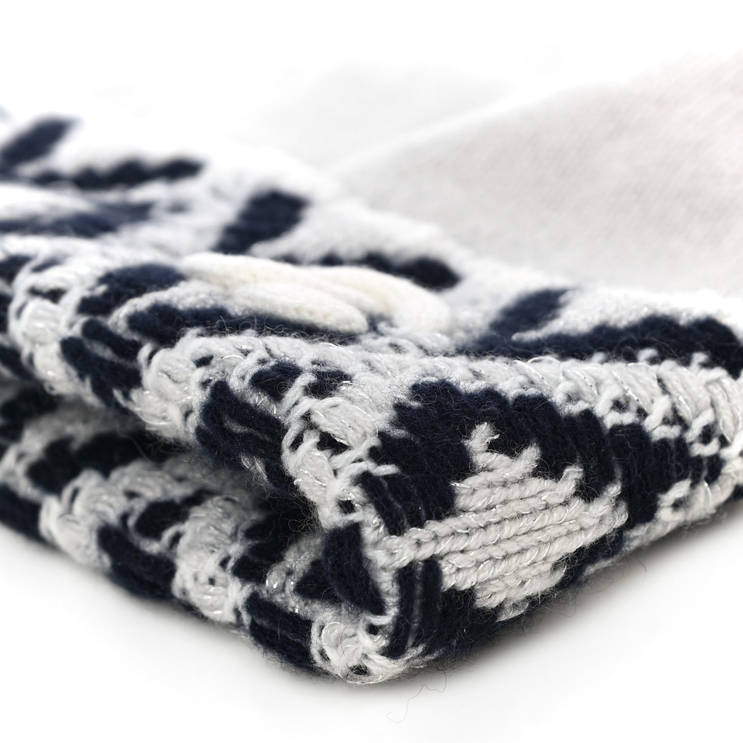 Cashmere Blend CC Beanie Hat White Navy Blue