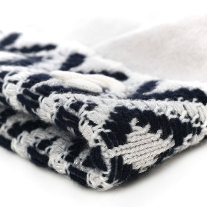 Chanel Cashmere Blend CC Beanie Hat White Navy Blue 9 of 10