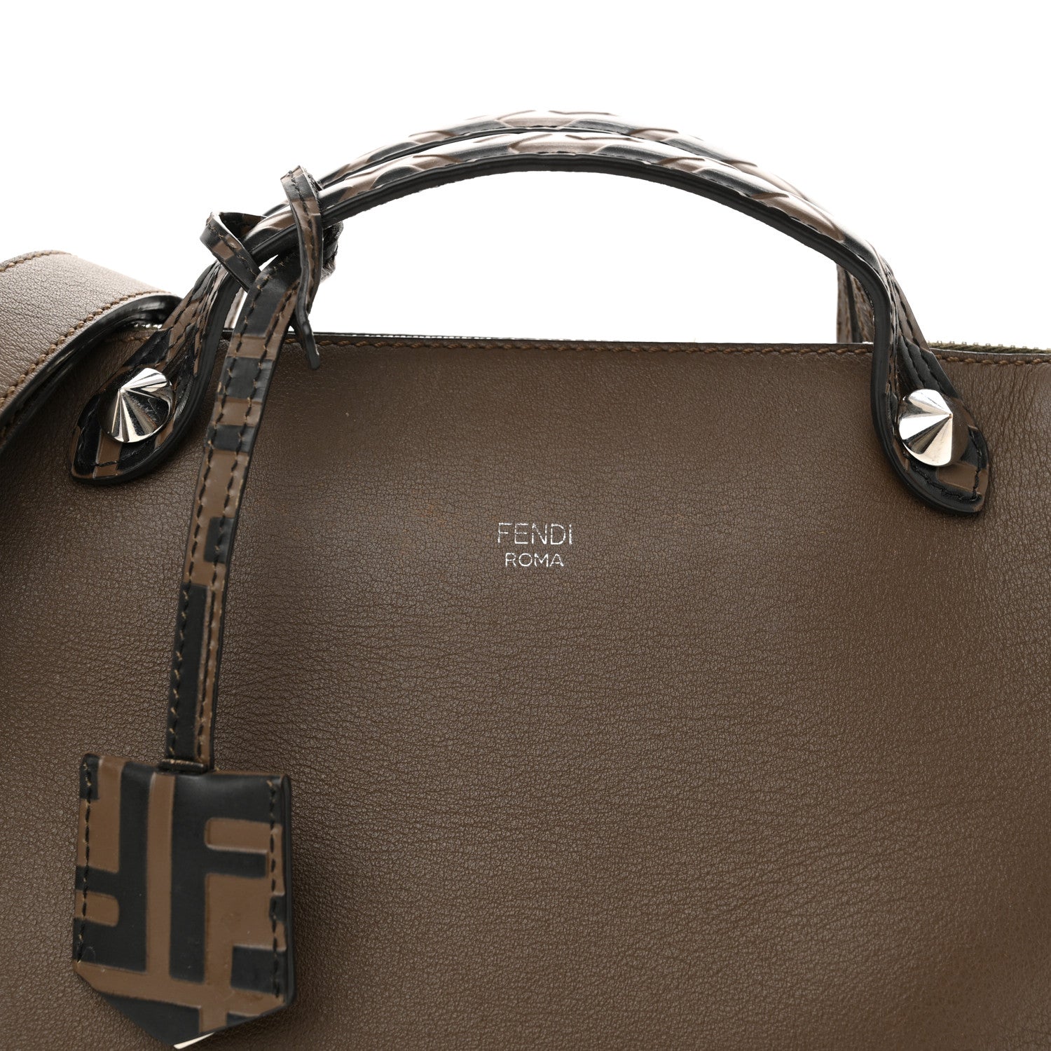 Fendi Vitello Dolce Bi-Color FF 1974 Embossed Medium By The Way Boston Bag Maya Black 7 of 14