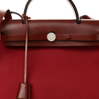 Hermes Vache Hunter Toile Herbag Zip 31 PM Rouge Grenat Rouge H 9 of 11