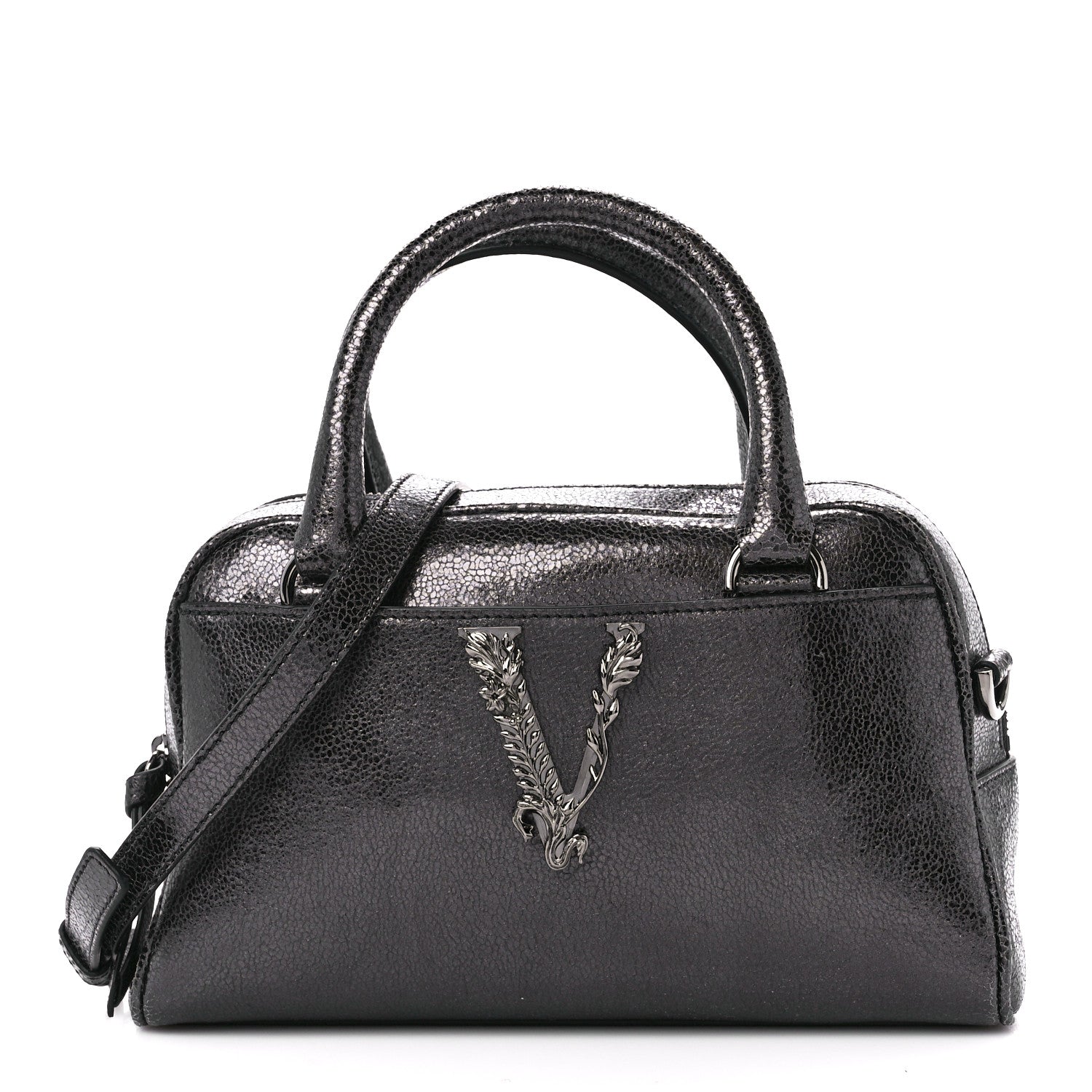 Versace Metallic Calfksin Virtus Small Bowling Bag Grey 1 of 11