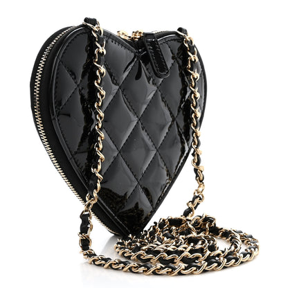 Chanel Patent Calfskin Resin Quilted CC Heart Clutch With Chain Black 4 of 12