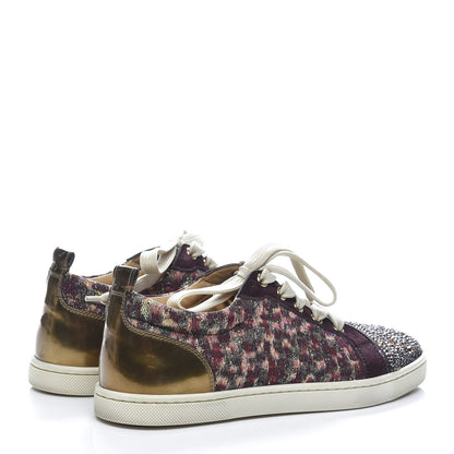 Christian Louboutin Crystal Metallic Suede Peacock Woven Lurex Gondolastrass Sneakers 36.5 Burgundy 4 of 10