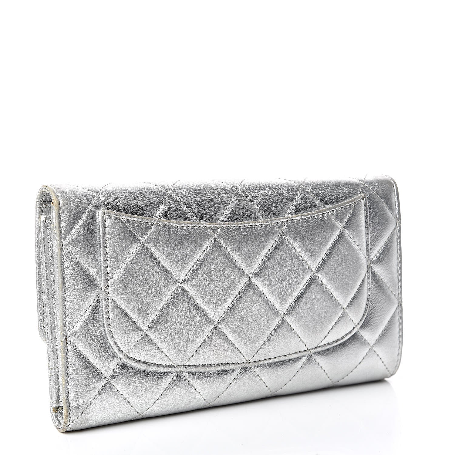 Chanel Metallic Lambskin Quilted Long Flap Wallet Silver 3 of 18