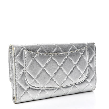 Chanel Metallic Lambskin Quilted Long Flap Wallet Silver 3 of 18