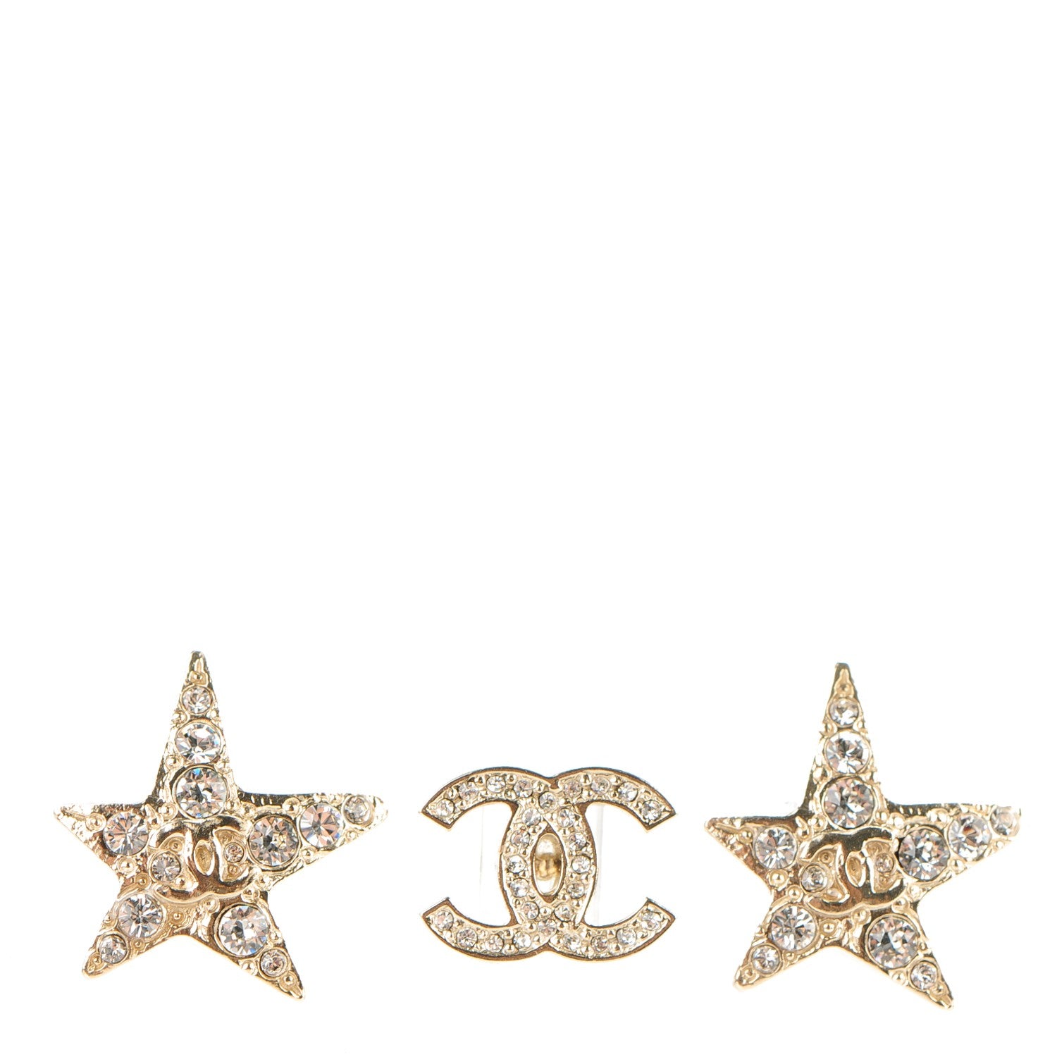 Chanel Swarovski Crystal CC Star Earphone Charms Gold 1 of 4