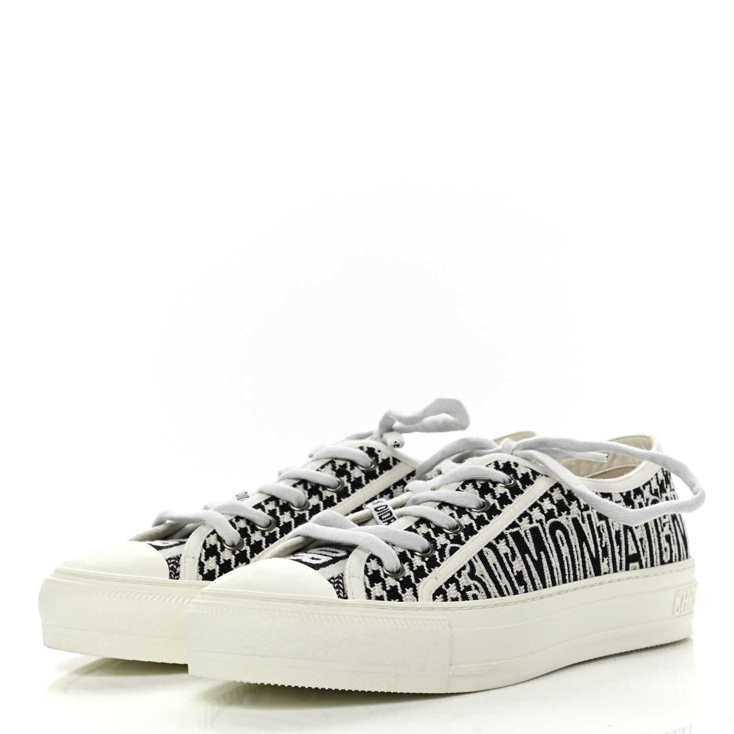Canvas Houndstooth 30 Montaigne Embroidered Womens Walk'N'Dior Low Top Sneakers 37.5 Black White