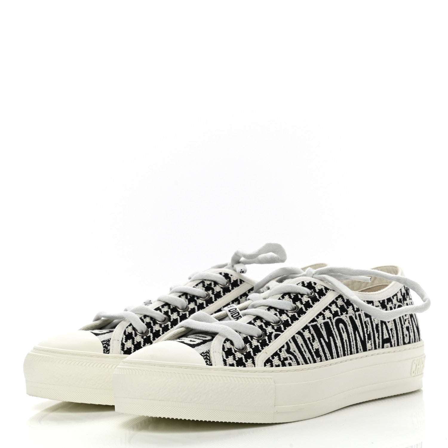 Christian Dior Canvas Houndstooth 30 Montaigne Embroidered Womens Walk'N'Dior Low Top Sneakers 37.5 Black White 3 of 8