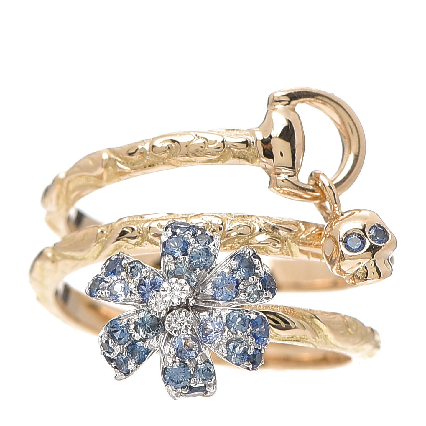 18K Yellow Gold Diamond Sapphire Flora Wrap Ring 52 6