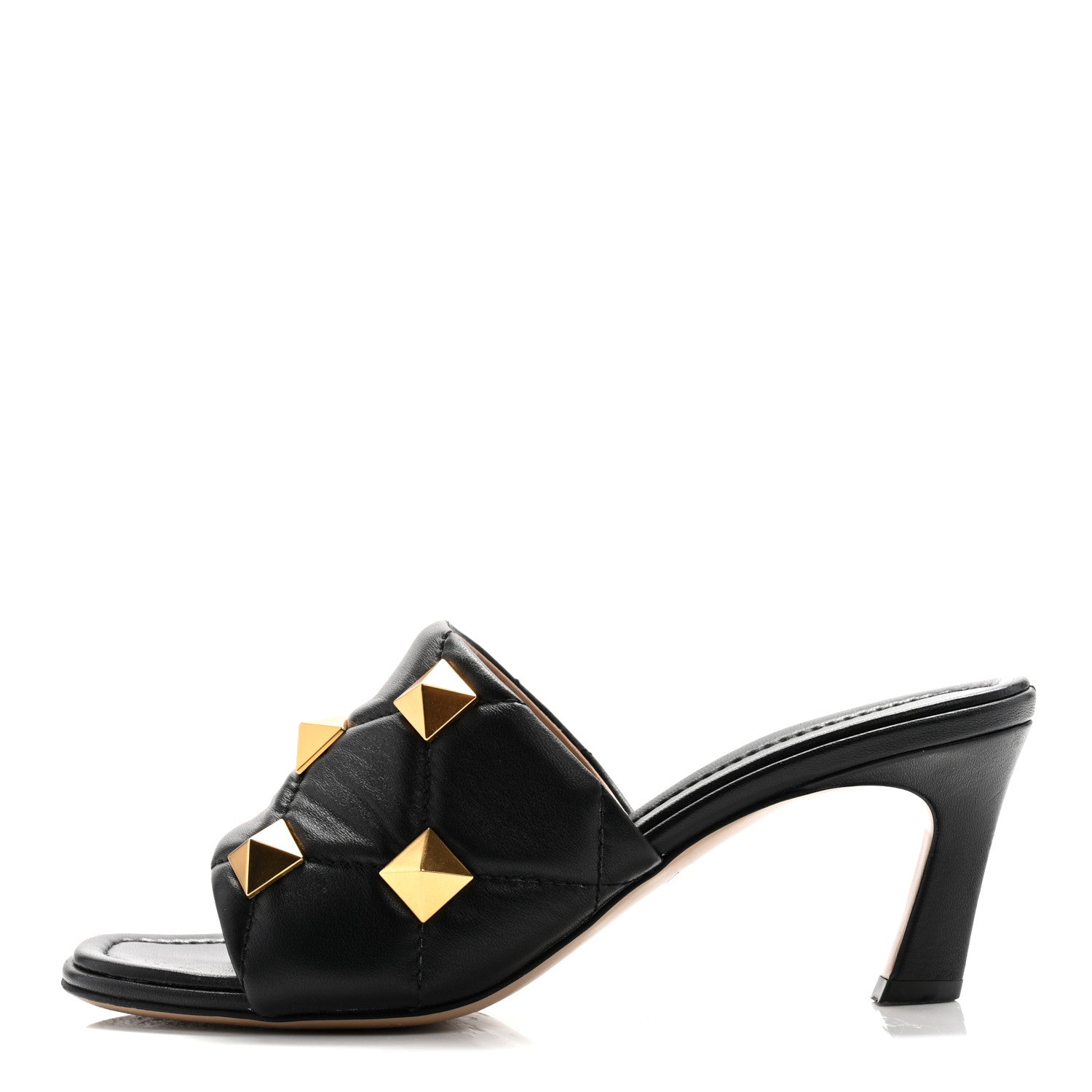 Valentino Garavani Nappa Quilted Roman Stud 65mm Slide Sandals 37 Black 1 of 24