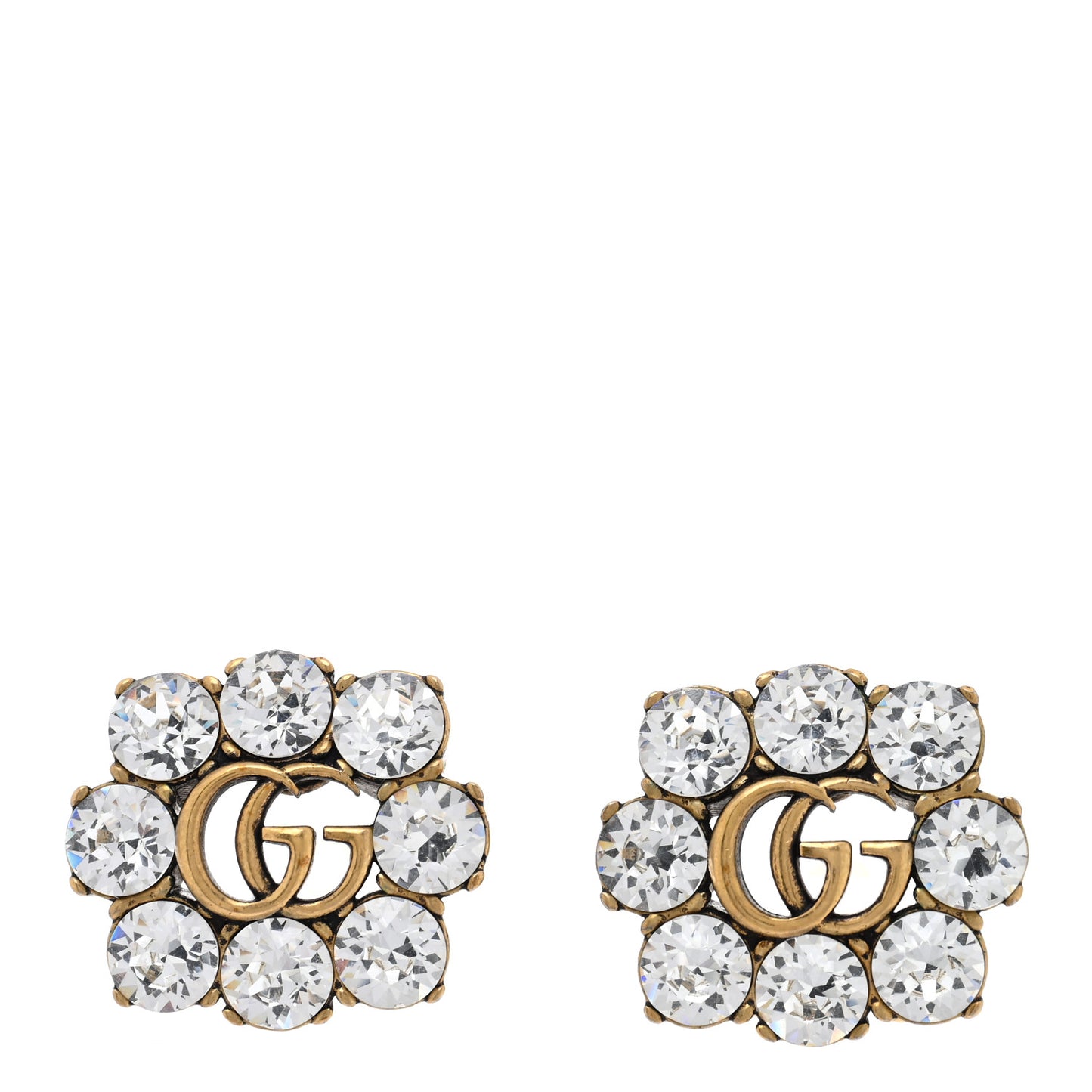 Metal Crystal Double G Clip On Earrings Aged Gold