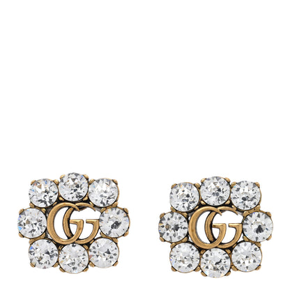 Gucci Metal Crystal Double G Clip On Earrings Aged Gold 1 of 5
