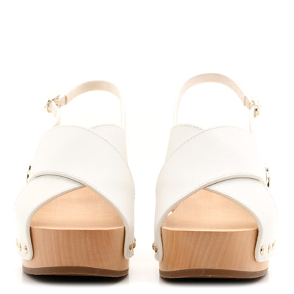 Chanel Calfskin Studded Slingback Clog Sandals 39 White 3 of 10