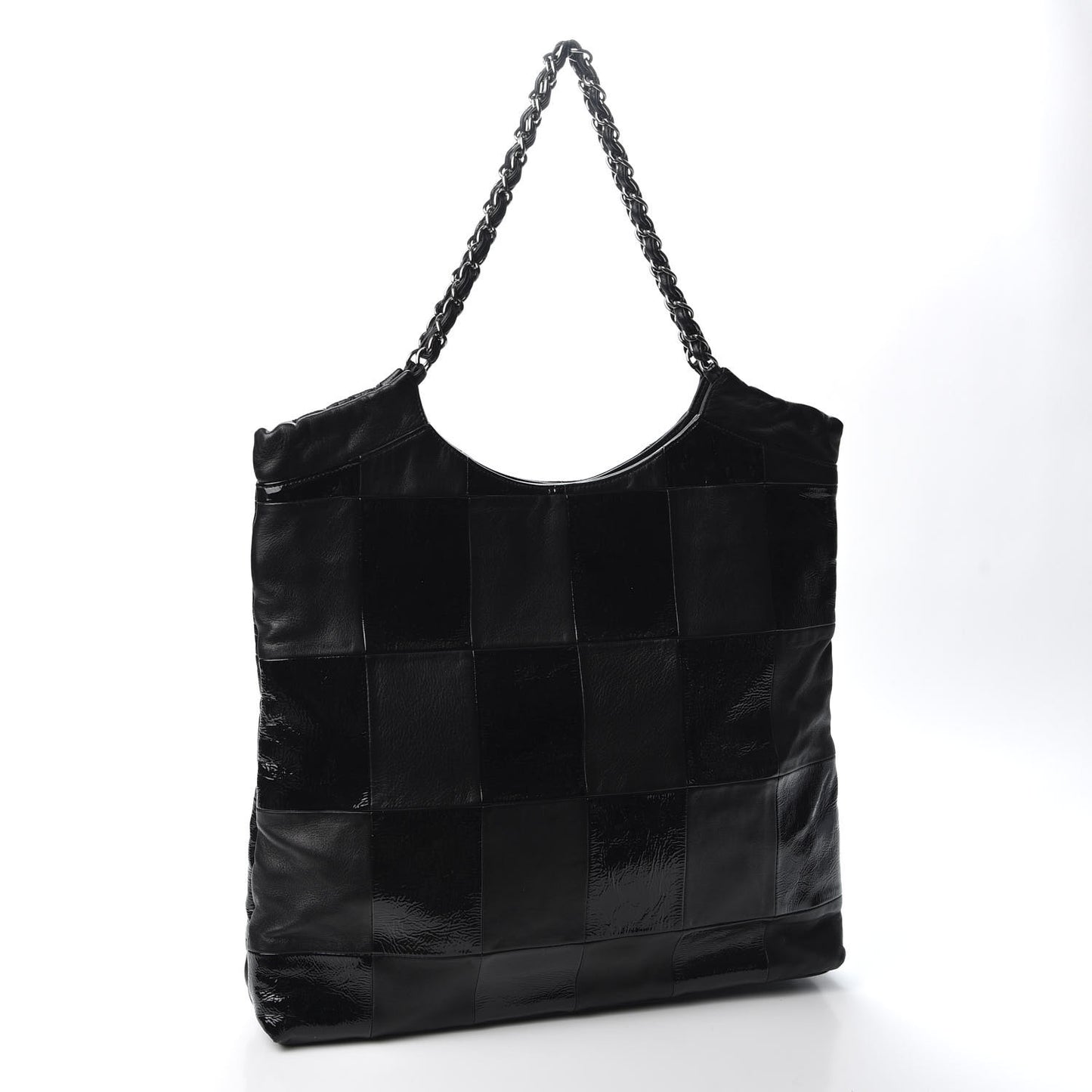 Patent Calfskin Patchwork Brooklyn Tote Black