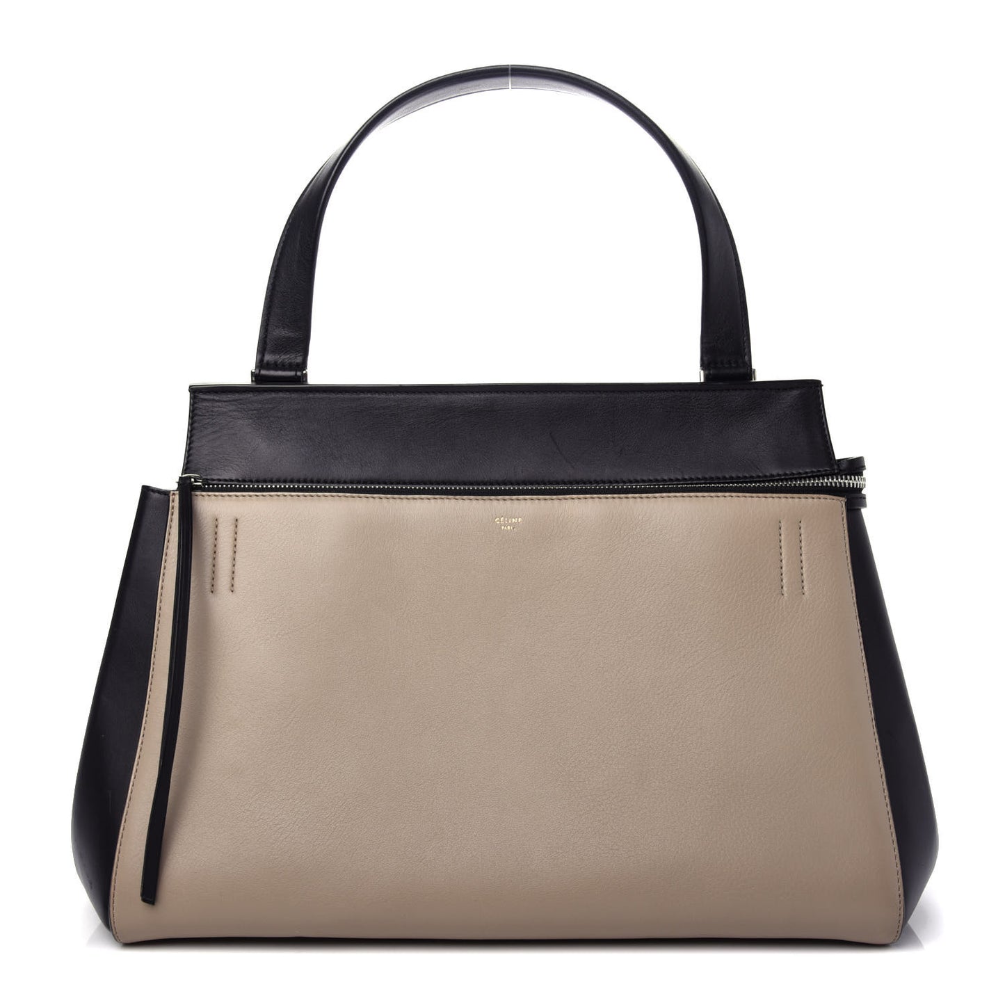 Supple Calfskin Large Bi-Color Edge Shoulder Bag Beige