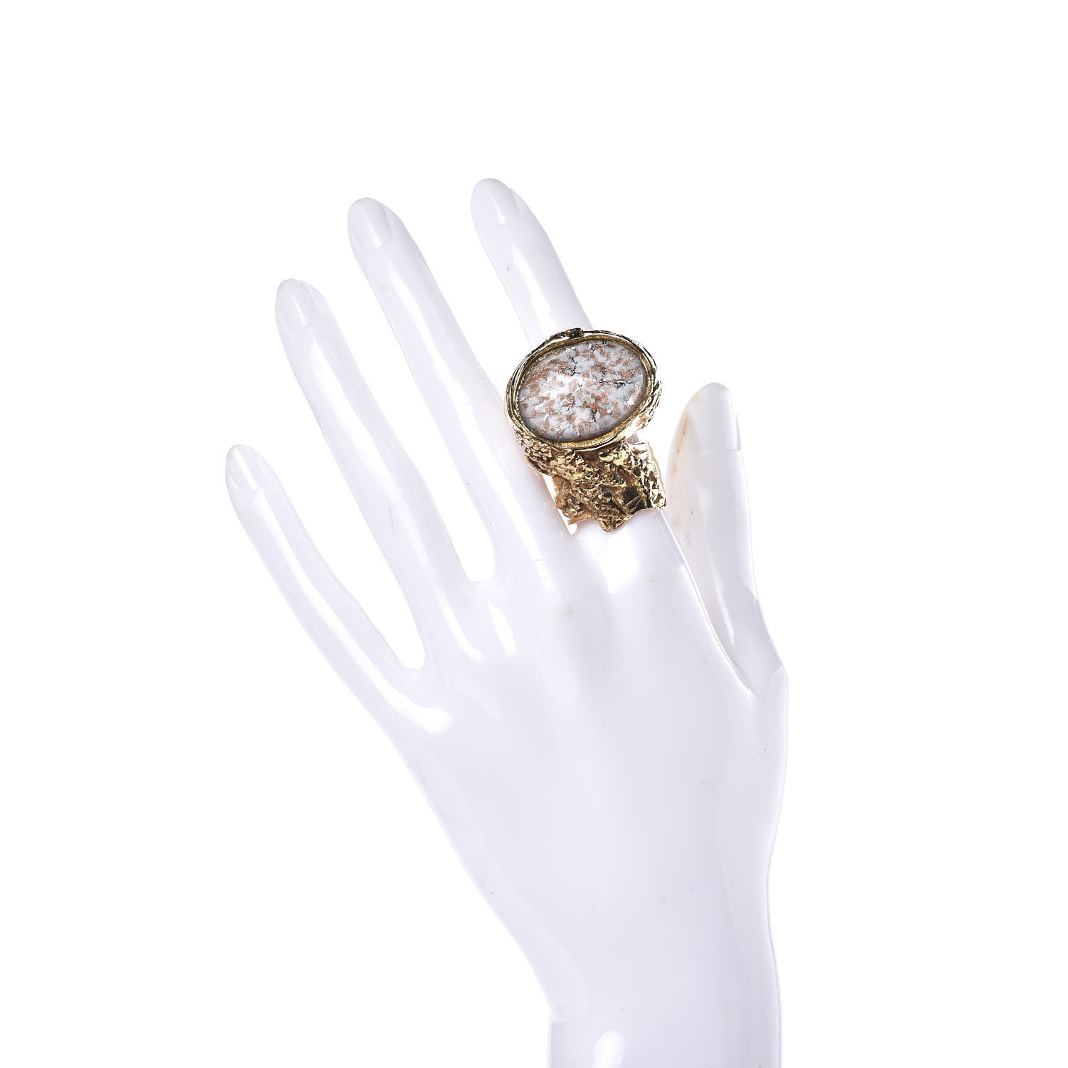 Saint Laurent Glass Cabochon Arty Ovale Ring 7 Gold White 2 of 4