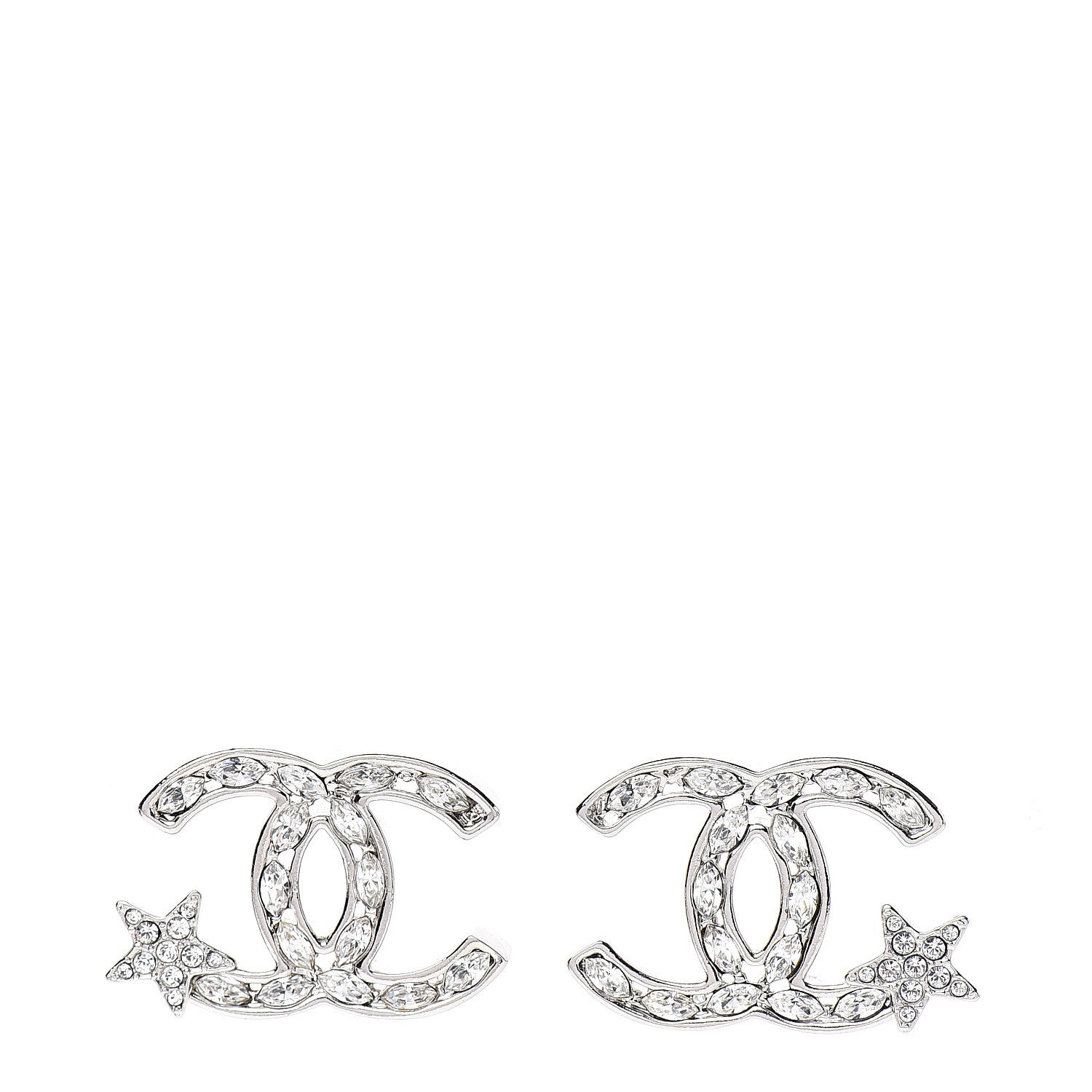 Chanel Crystal CC Starfall Earrings Silver 1 of 5