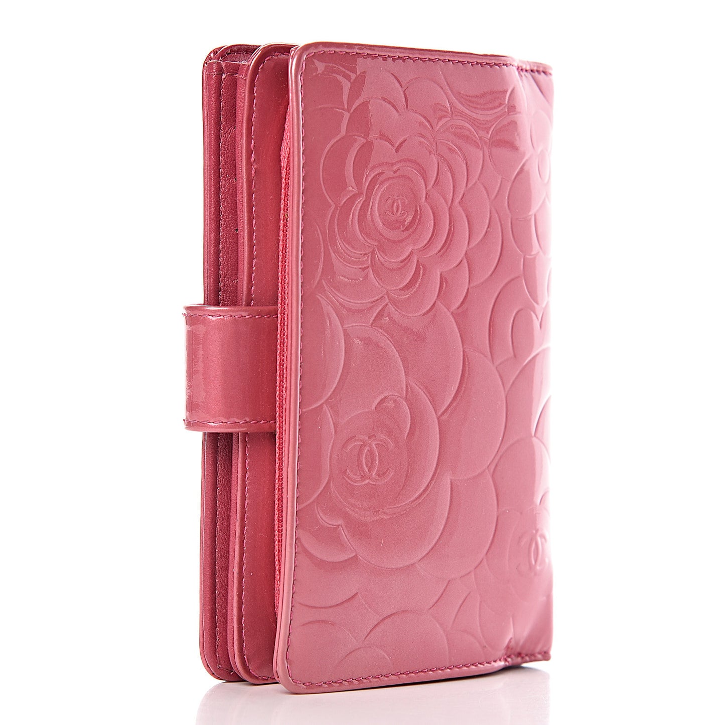 Patent Camellia Embossed Zipped Pocket Wallet Pink