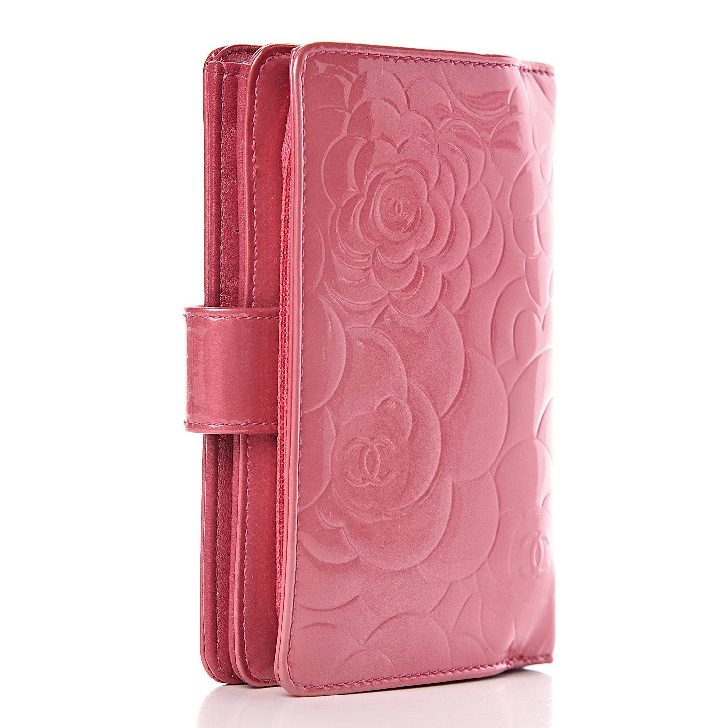 Chanel Patent Camellia Embossed Zipped Pocket Wallet Pink 3 of 9