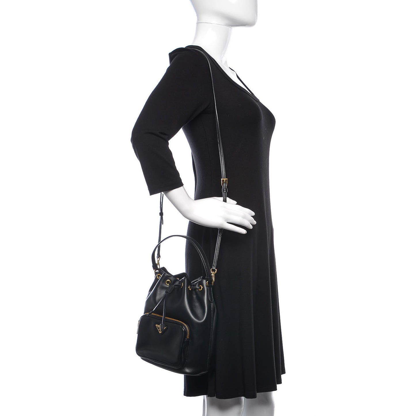 Soft Calf Saffiano Mini Bucket Crossbody Bag Black