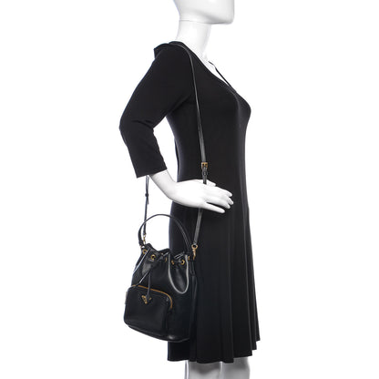 Prada Soft Calf Saffiano Mini Bucket Crossbody Bag Black 2 of 9