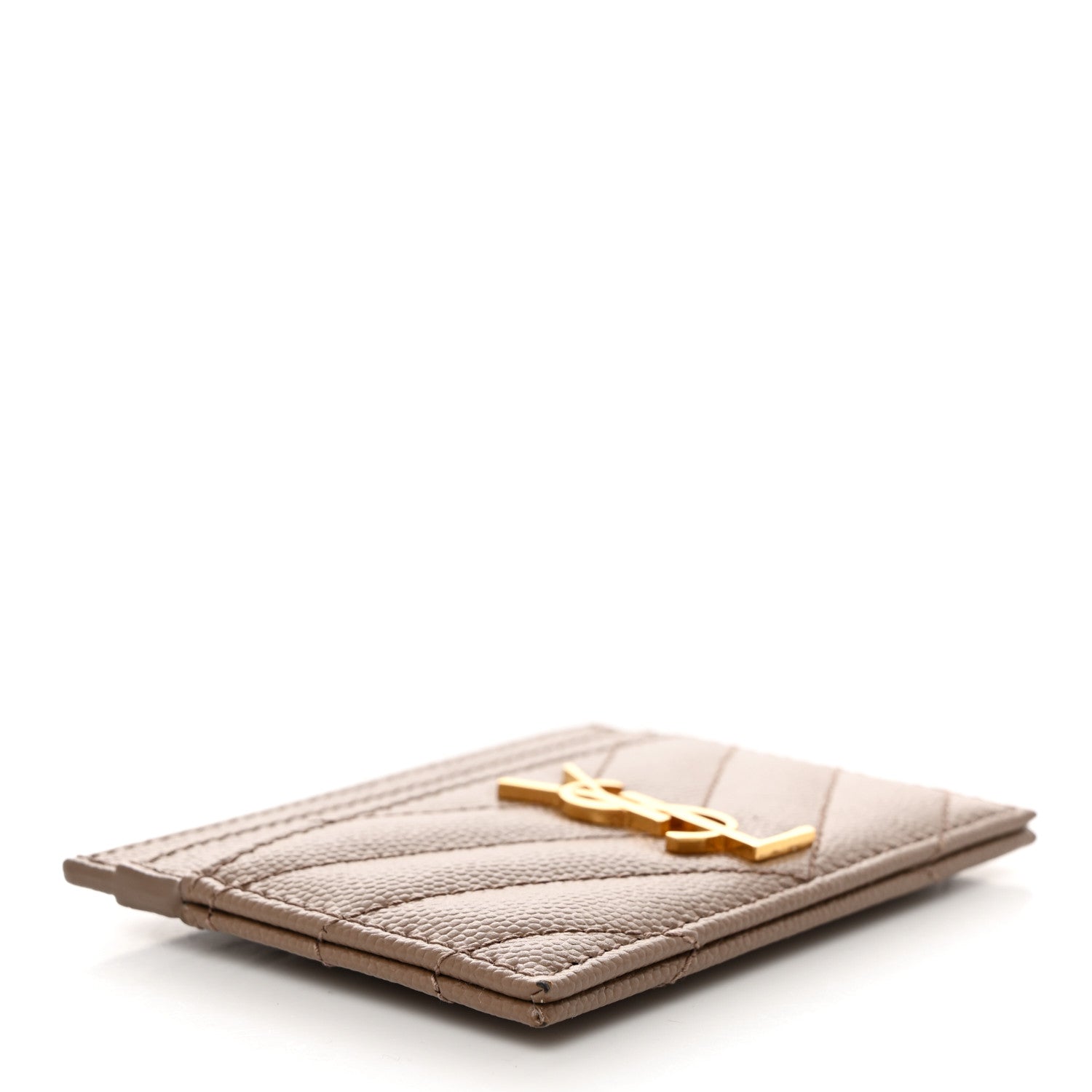 Saint Laurent Grain De Poudre Matelasse Chevron Monogram Credit Card Case Natural Dark 4 of 9
