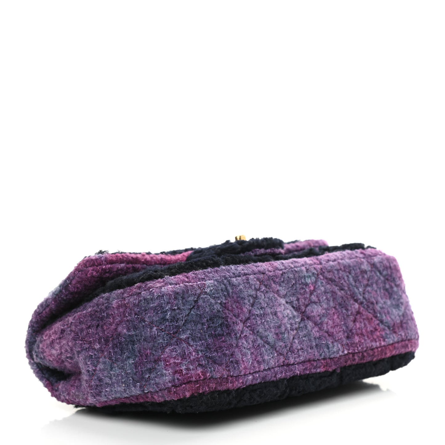Shearling Sheepskin Tweed Quilted Single Flap Navy Purple