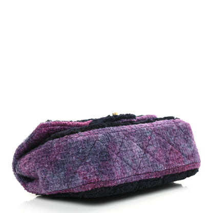 Chanel Shearling Sheepskin Tweed Quilted Single Flap Navy Purple 4 of 10