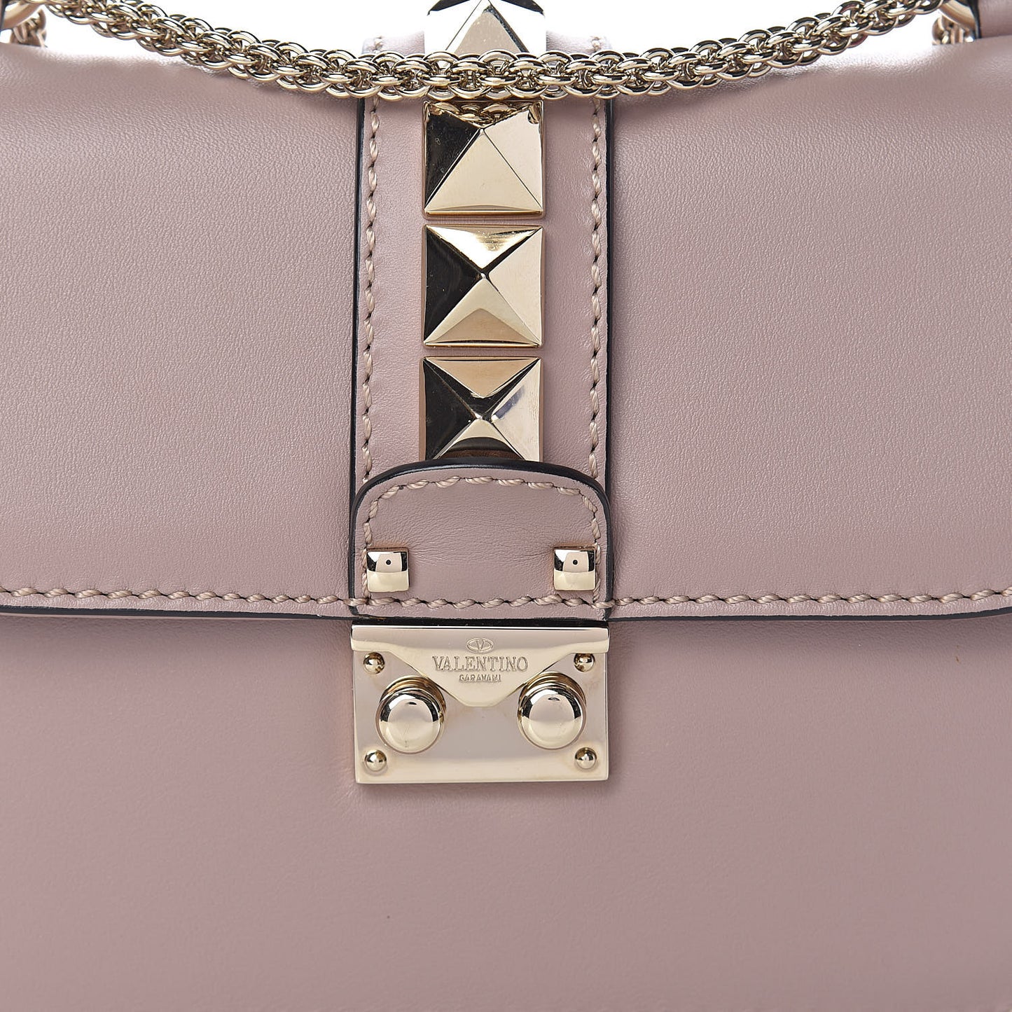 Vitello Small Glam Lock Rockstud Flap Poudre