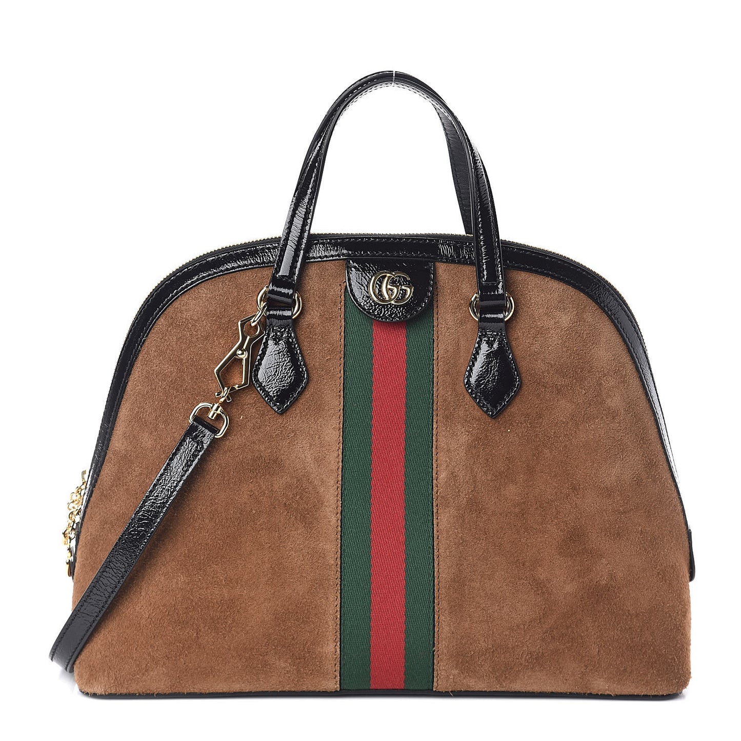 Suede Patent Web Medium Ophidia Top Handle Dome Bag Nocciola Black