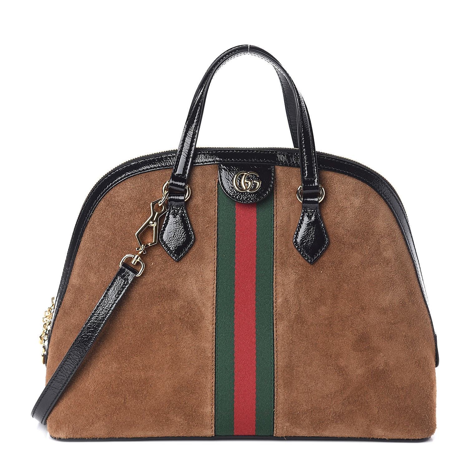 Gucci Suede Patent Web Medium Ophidia Top Handle Dome Bag Nocciola Black 1 of 9