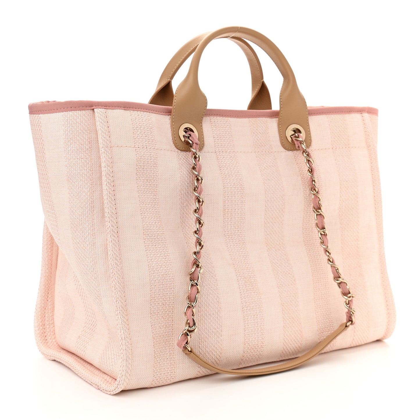 Mixed Fibers Calfskin Striped Medium Deauville Tote Light Pink