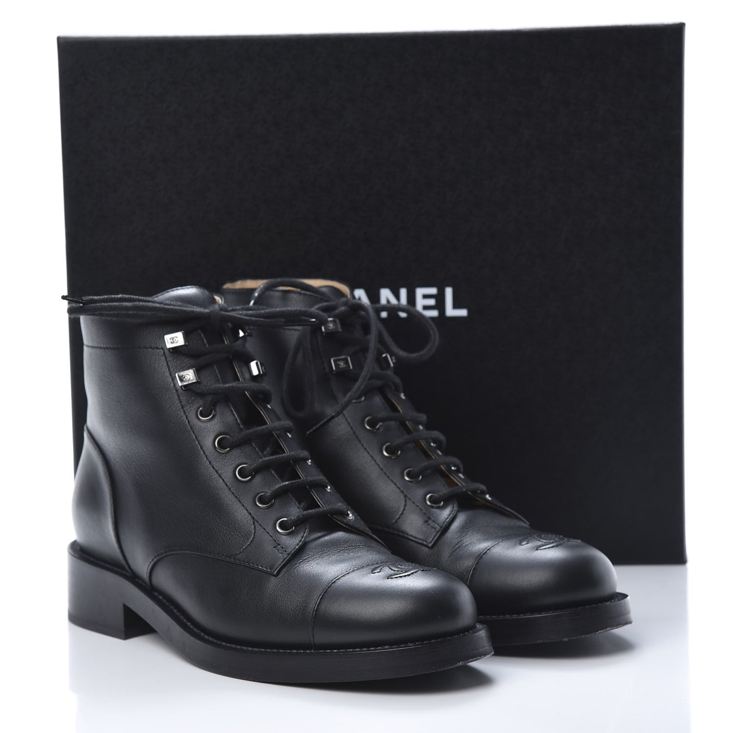 Chanel Calfskin Combat Boots 39.5 Black 10 of 11
