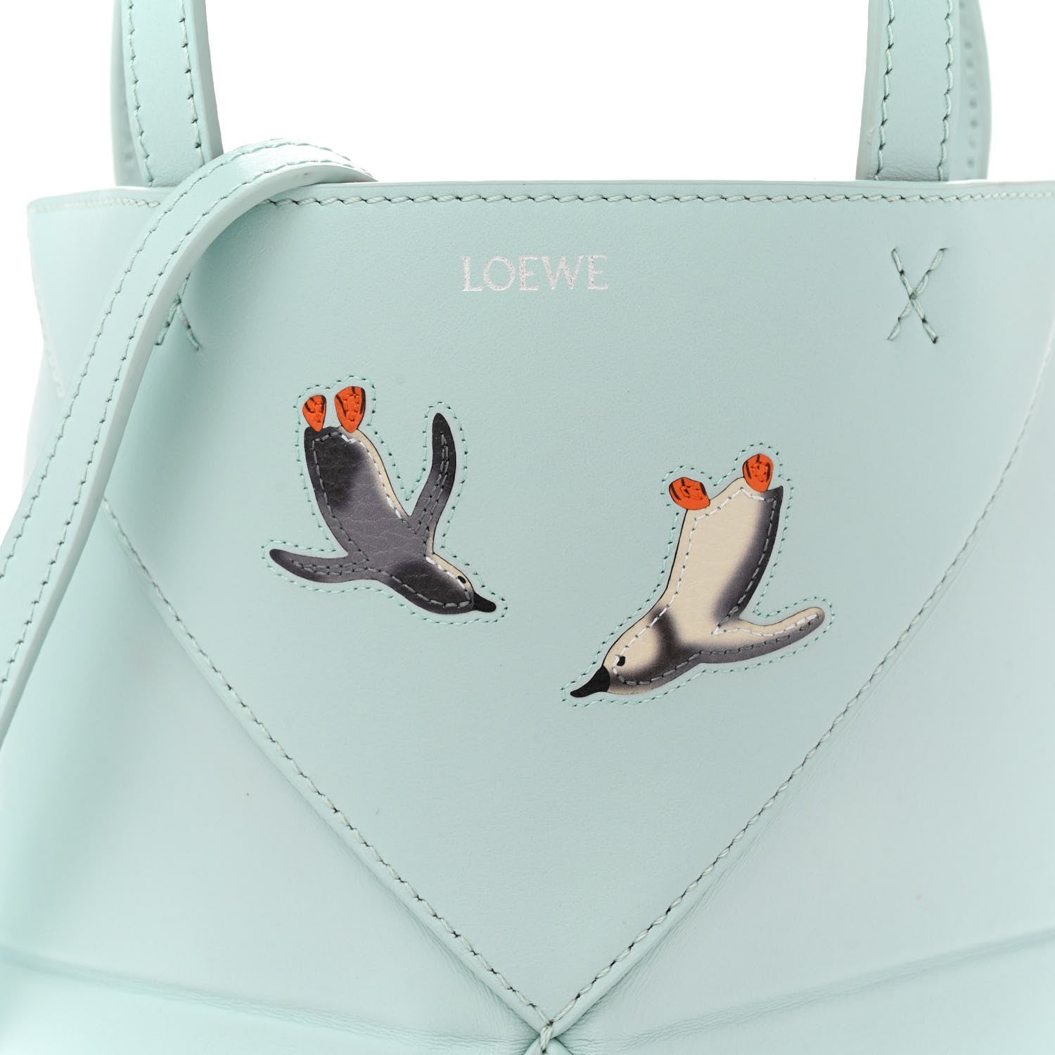 Loewe X SUNA FUJITA Shiny Calfskin Penguin Mini Puzzle Fold Tote Blue Iceberg 8 of 11