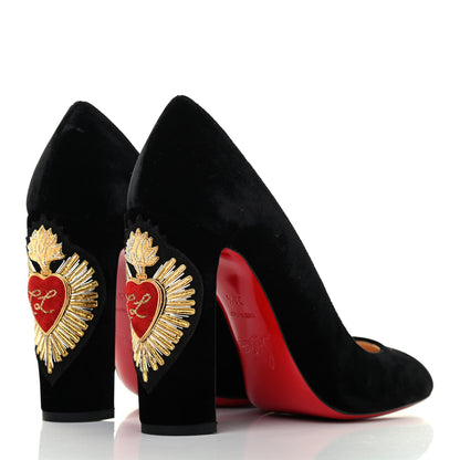 Christian Louboutin Velvet Cadrilla Corazon 100 Pumps 38.5 Black 4 of 7